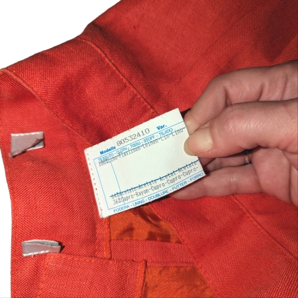 100% Flax Linen Orange Pencil Lined Pleated Pull On Pencil Skirt 8 - Picture 10 of 13